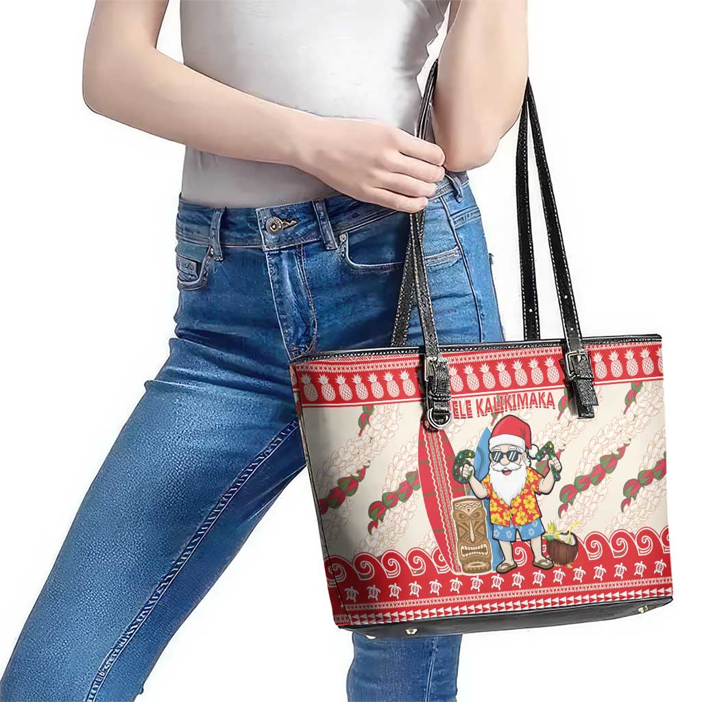 Hawaii Christmas Six Seven Leather Tote Bag Mele Kalikimaka Funny Santa 67 Gen Alpha Slang - Polynesian Pride