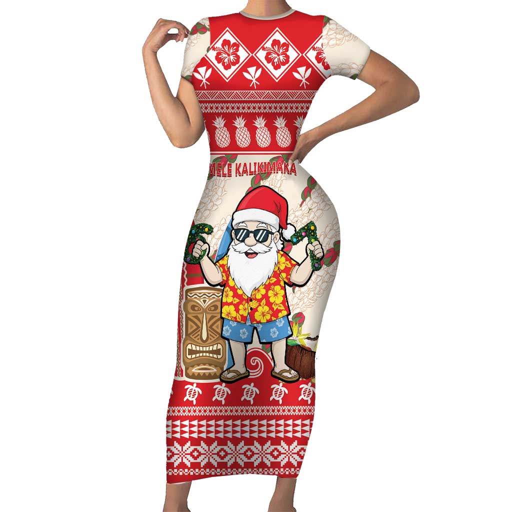 Hawaii Christmas Six Seven Short Sleeve Bodycon Dress Mele Kalikimaka Funny Santa 67 Gen Alpha Slang - Polynesian Pride