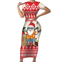 Hawaii Christmas Six Seven Short Sleeve Bodycon Dress Mele Kalikimaka Funny Santa 67 Gen Alpha Slang - Polynesian Pride