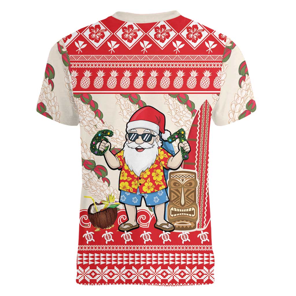 Hawaii Christmas Six Seven Women V-Neck T-Shirt Mele Kalikimaka Funny Santa 67 Gen Alpha Slang LT14 - Polynesian Pride