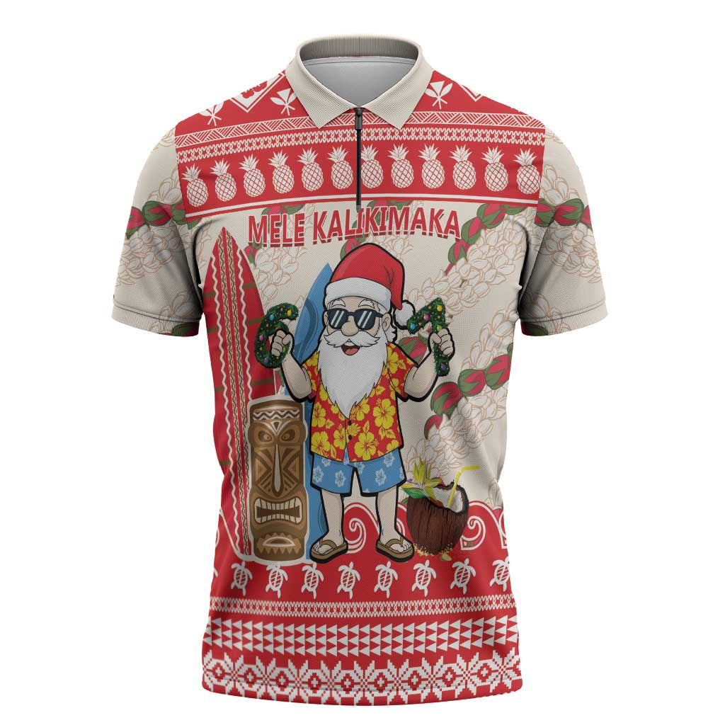 Hawaii Christmas Six Seven Zipper Polo Shirt Mele Kalikimaka Funny Santa 67 Gen Alpha Slang - Polynesian Pride