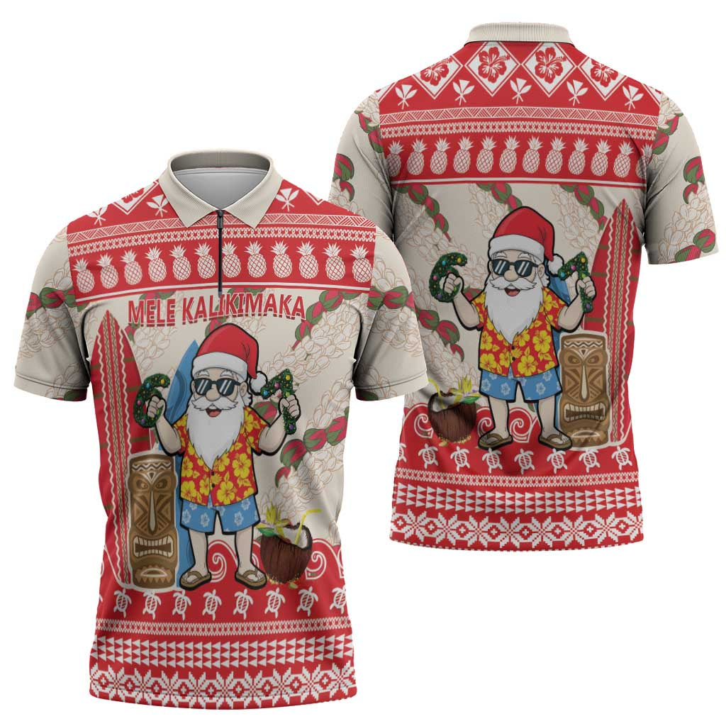 Hawaii Christmas Six Seven Zipper Polo Shirt Mele Kalikimaka Funny Santa 67 Gen Alpha Slang - Polynesian Pride