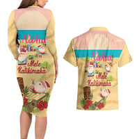 Aloha Hawaii Mele Kalikimaka Couples Matching Long Sleeve Bodycon Dress and Hawaiian Shirt Beachy Funny Santa Hawaiian Lei LT14 - Polynesian Pride