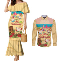 Aloha Hawaii Mele Kalikimaka Couples Matching Mermaid Dress and Long Sleeve Button Shirt Beachy Funny Santa Hawaiian Lei LT14 Yellow - Polynesian Pride