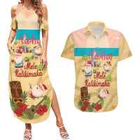 Aloha Hawaii Mele Kalikimaka Couples Matching Summer Maxi Dress and Hawaiian Shirt Beachy Funny Santa Hawaiian Lei LT14 Yellow - Polynesian Pride