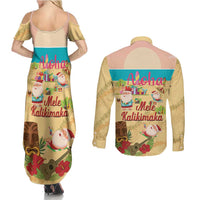 Aloha Hawaii Mele Kalikimaka Couples Matching Summer Maxi Dress and Long Sleeve Button Shirt Beachy Funny Santa Hawaiian Lei LT14 - Polynesian Pride