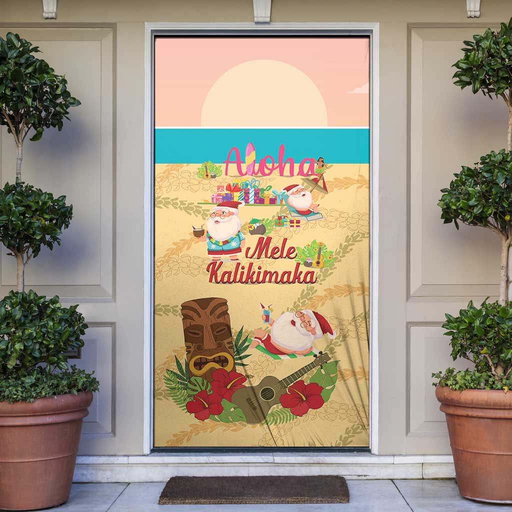Aloha Hawaii Mele Kalikimaka Door Cover Beachy Funny Santa Hawaiian Lei LT14 Yellow - Polynesian Pride