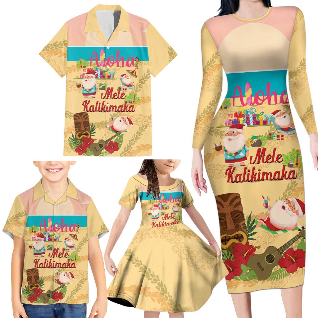 Aloha Hawaii Mele Kalikimaka Family Matching Long Sleeve Bodycon Dress and Hawaiian Shirt Beachy Funny Santa Hawaiian Lei LT14 - Polynesian Pride