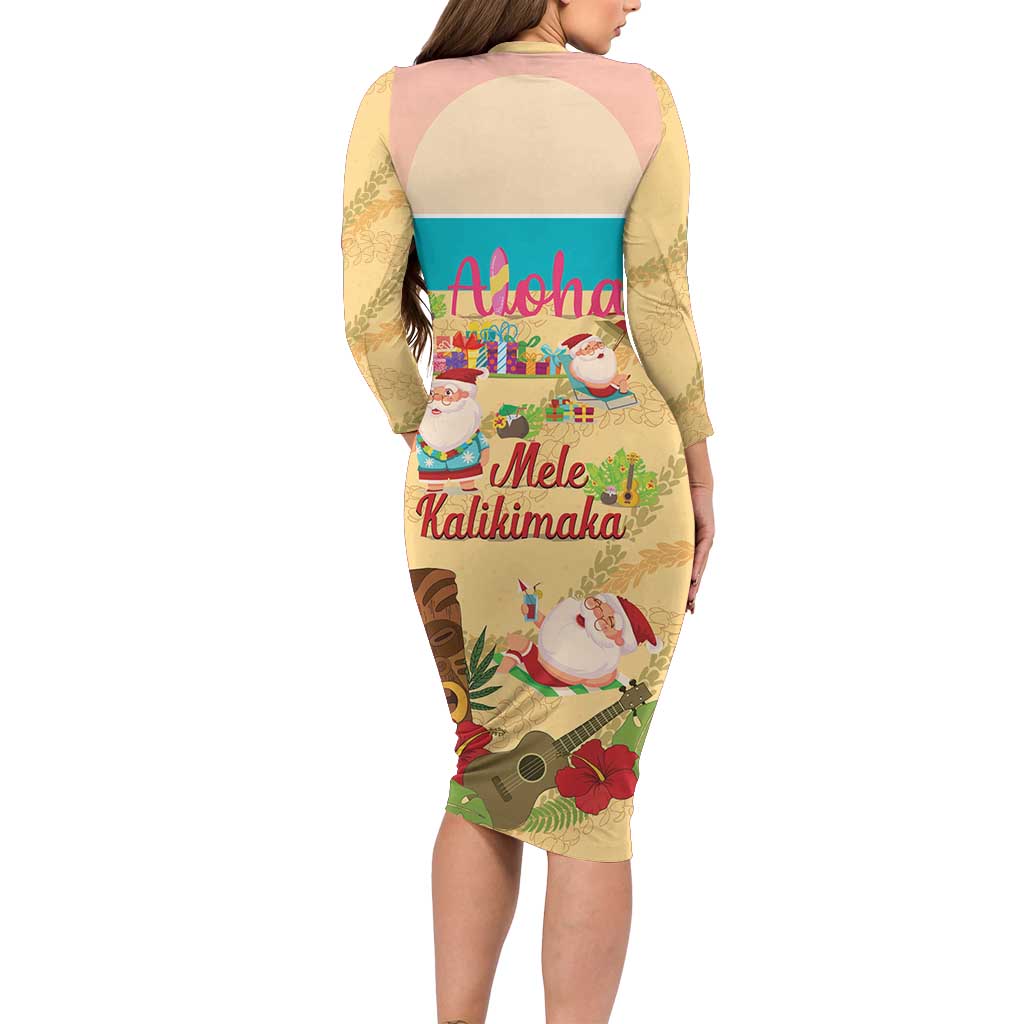 Aloha Hawaii Mele Kalikimaka Family Matching Long Sleeve Bodycon Dress and Hawaiian Shirt Beachy Funny Santa Hawaiian Lei LT14 - Polynesian Pride