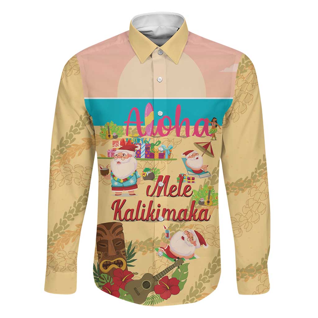 Aloha Hawaii Mele Kalikimaka Family Matching Off The Shoulder Long Sleeve Dress and Hawaiian Shirt Beachy Funny Santa Hawaiian Lei LT14 Dad's Shirt - Long Sleeve Yellow - Polynesian Pride