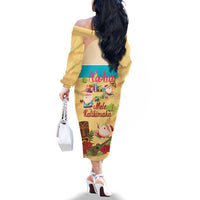 Aloha Hawaii Mele Kalikimaka Family Matching Off The Shoulder Long Sleeve Dress and Hawaiian Shirt Beachy Funny Santa Hawaiian Lei LT14 - Polynesian Pride