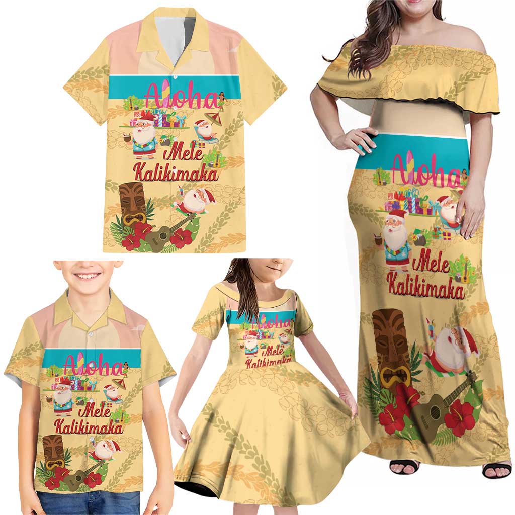 Aloha Hawaii Mele Kalikimaka Family Matching Off Shoulder Maxi Dress and Hawaiian Shirt Beachy Funny Santa Hawaiian Lei LT14 - Polynesian Pride