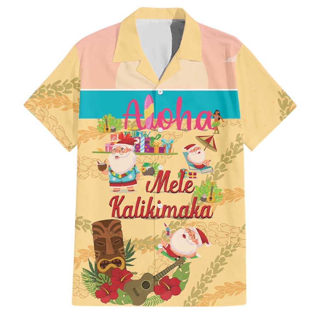 Aloha Hawaii Mele Kalikimaka Family Matching Off Shoulder Maxi Dress and Hawaiian Shirt Beachy Funny Santa Hawaiian Lei LT14 Dad's Shirt - Short Sleeve Yellow - Polynesian Pride