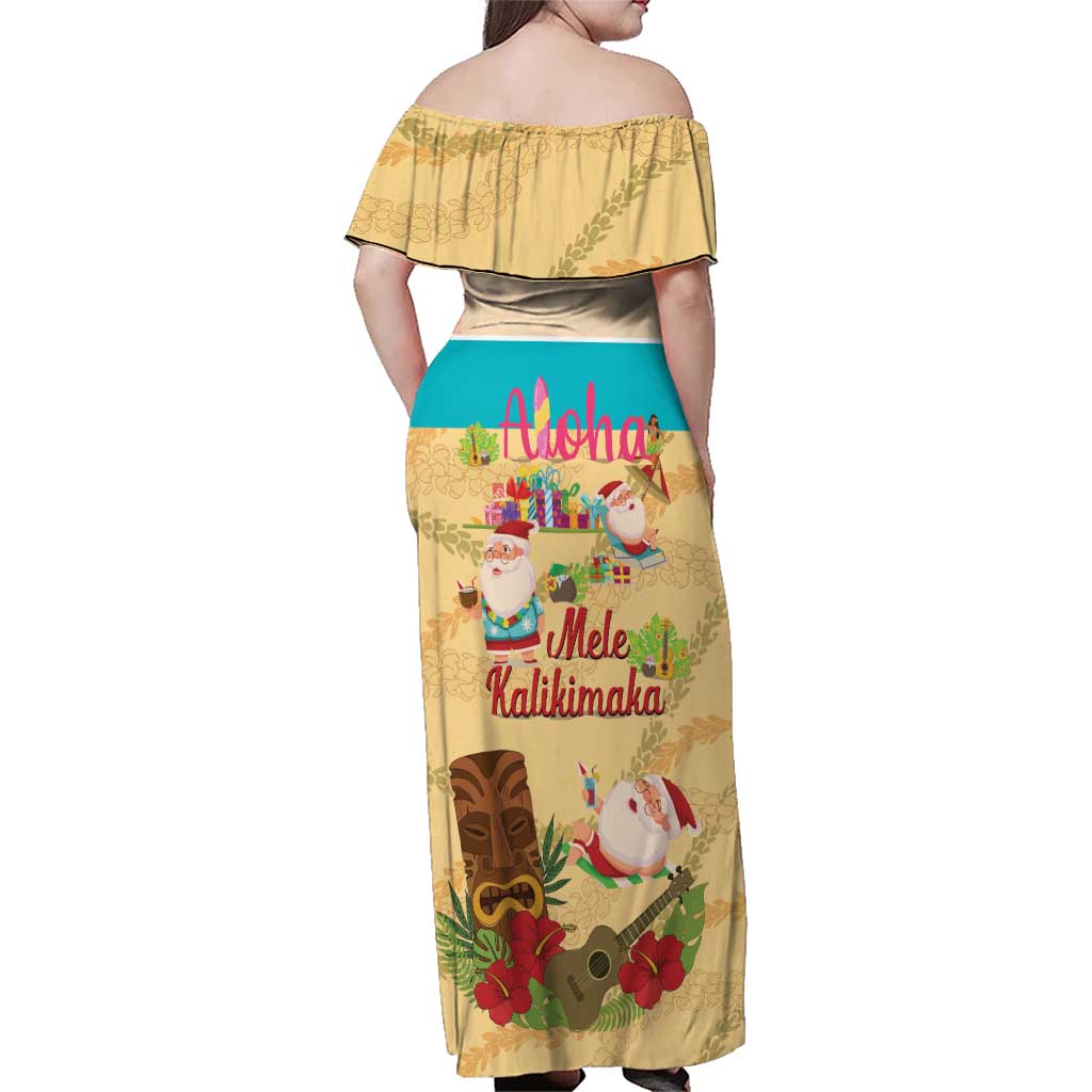 Aloha Hawaii Mele Kalikimaka Family Matching Off Shoulder Maxi Dress and Hawaiian Shirt Beachy Funny Santa Hawaiian Lei LT14 - Polynesian Pride