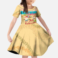 Aloha Hawaii Mele Kalikimaka Family Matching Off Shoulder Short Dress and Hawaiian Shirt Beachy Funny Santa Hawaiian Lei LT14 Daughter's Dress Yellow - Polynesian Pride