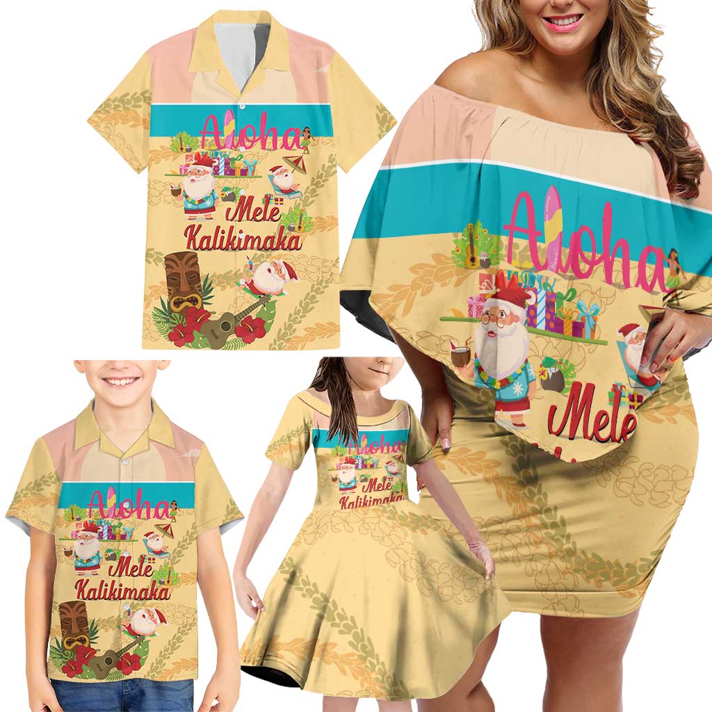 Aloha Hawaii Mele Kalikimaka Family Matching Off Shoulder Short Dress and Hawaiian Shirt Beachy Funny Santa Hawaiian Lei LT14 - Polynesian Pride