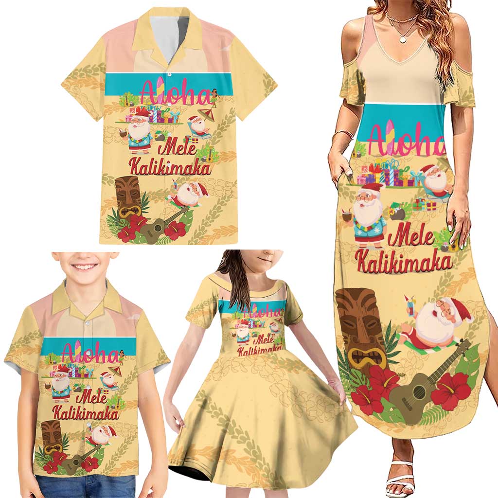 Aloha Hawaii Mele Kalikimaka Family Matching Summer Maxi Dress and Hawaiian Shirt Beachy Funny Santa Hawaiian Lei - Polynesian Pride