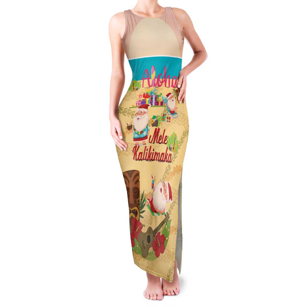Aloha Hawaii Mele Kalikimaka Family Matching Tank Maxi Dress and Hawaiian Shirt Beachy Funny Santa Hawaiian Lei LT14 Yellow - Polynesian Pride
