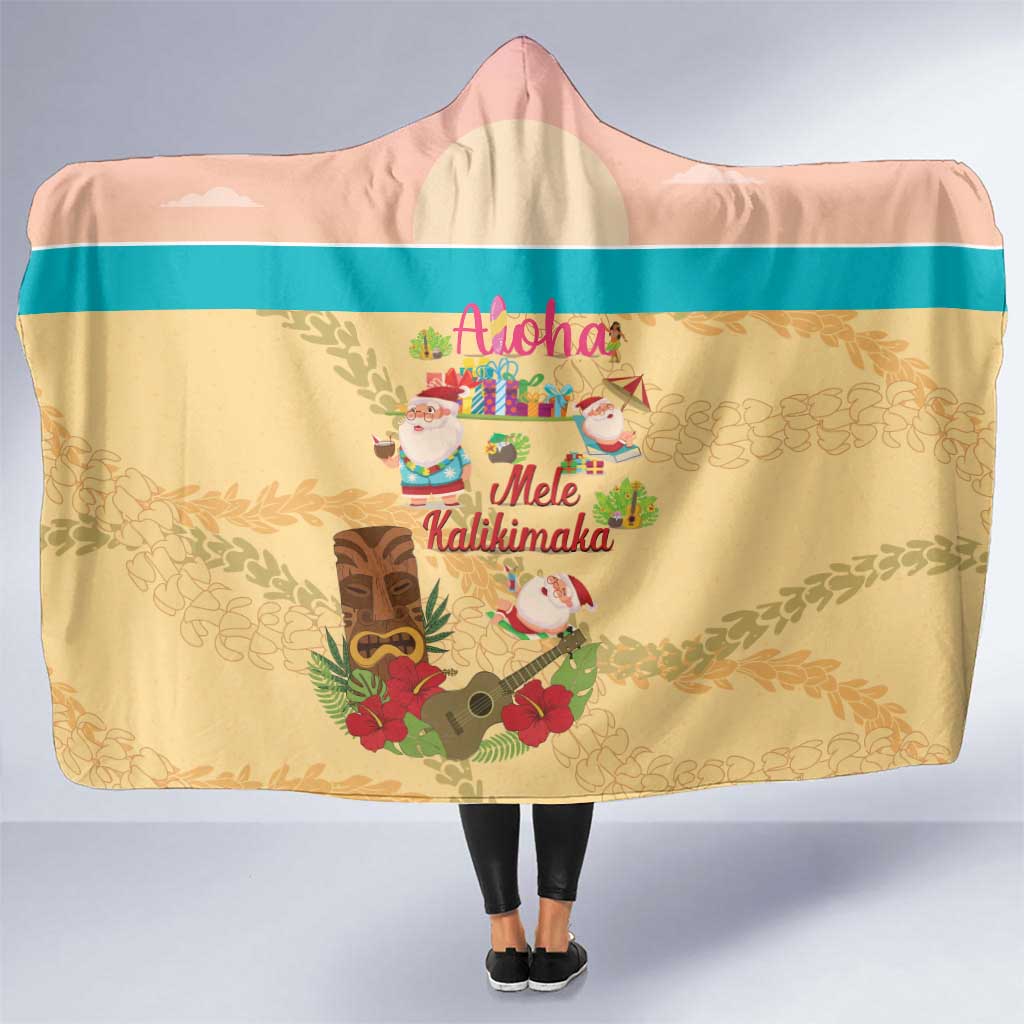 Aloha Hawaii Mele Kalikimaka Hooded Blanket Beachy Funny Santa Hawaiian Lei LT14 One Size Yellow - Polynesian Pride