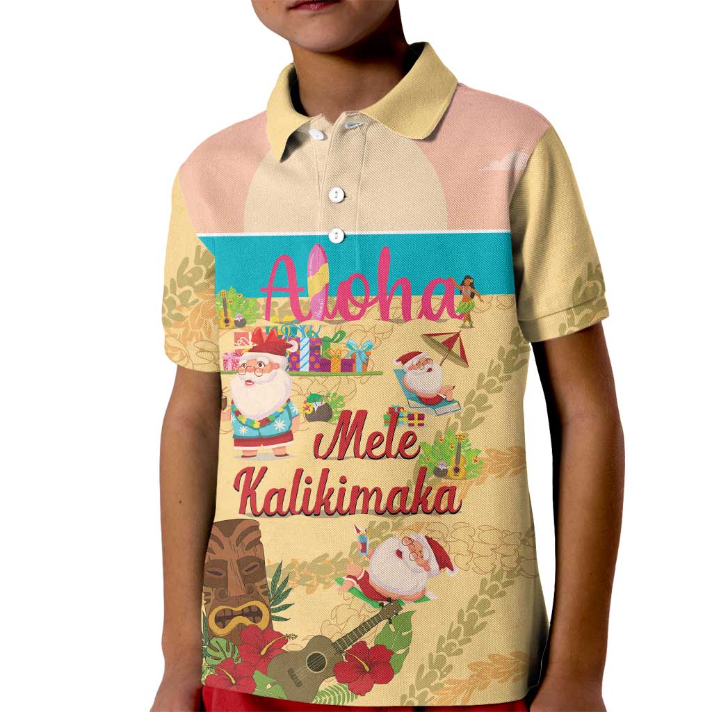 Aloha Hawaii Mele Kalikimaka Kid Polo Shirt Beachy Funny Santa Hawaiian Lei - Polynesian Pride