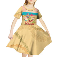 Aloha Hawaii Mele Kalikimaka Kid Short Sleeve Dress Beachy Funny Santa Hawaiian Lei - Polynesian Pride