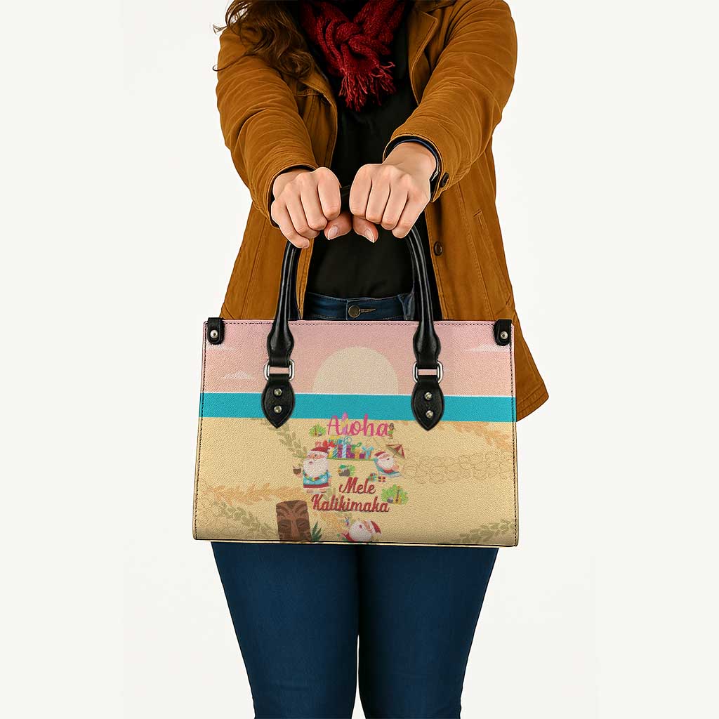 Aloha Hawaii Mele Kalikimaka Leather Bag Beachy Funny Santa Hawaiian Lei LT14 - Polynesian Pride