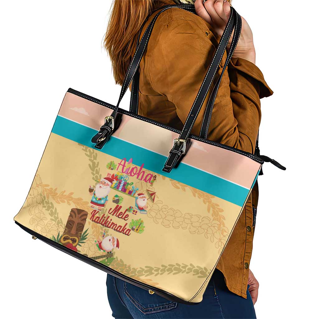 Aloha Hawaii Mele Kalikimaka Leather Tote Bag Beachy Funny Santa Hawaiian Lei - Polynesian Pride