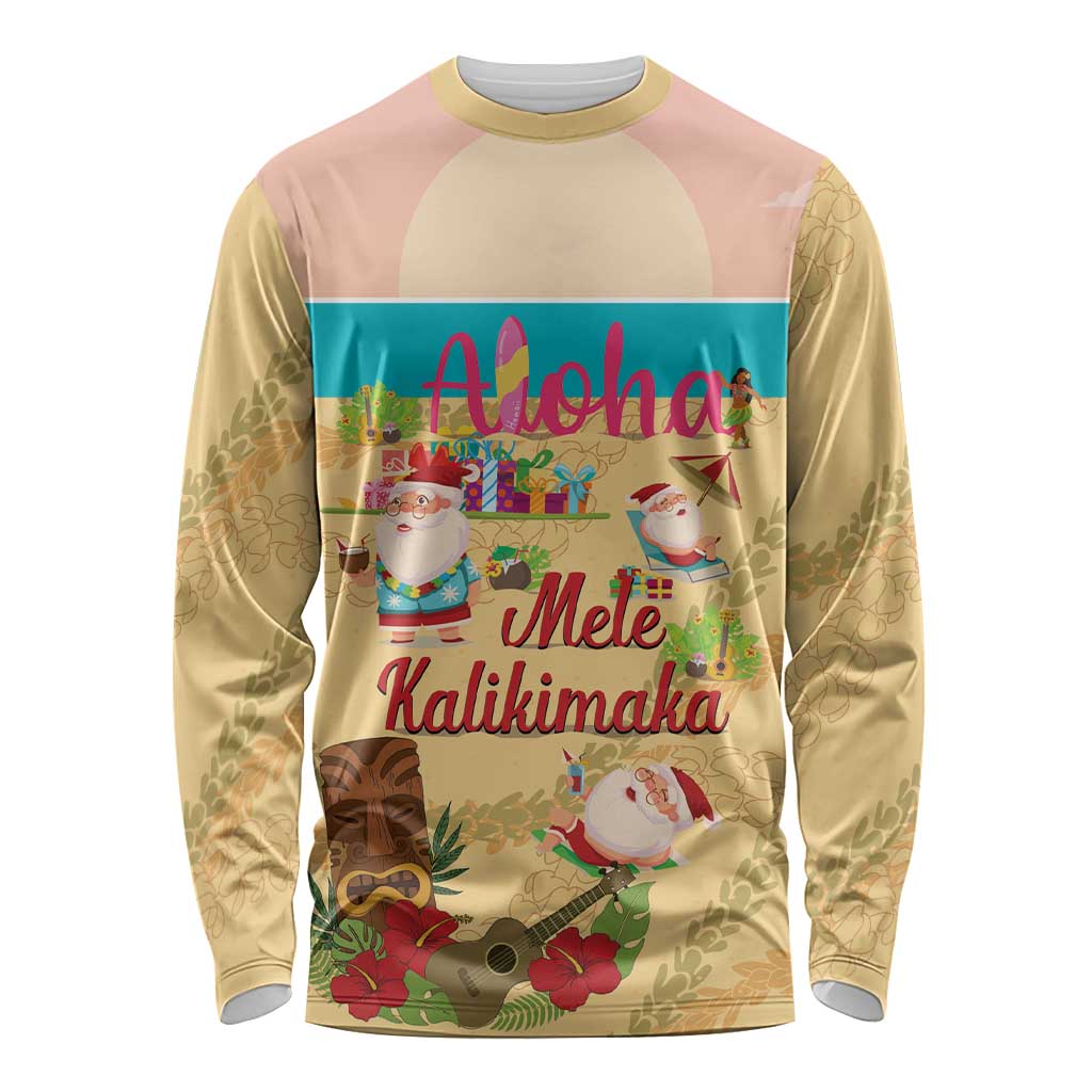 Aloha Hawaii Mele Kalikimaka Long Sleeve Shirt Beachy Funny Santa Hawaiian Lei LT14 Unisex Yellow - Polynesian Pride