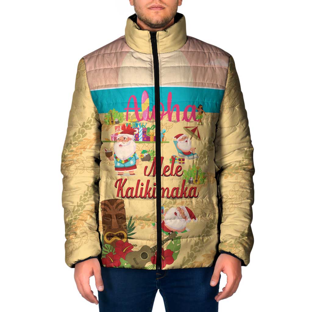 Aloha Hawaii Mele Kalikimaka Padded Jacket Beachy Funny Santa Hawaiian Lei LT14 Men Yellow - Polynesian Pride