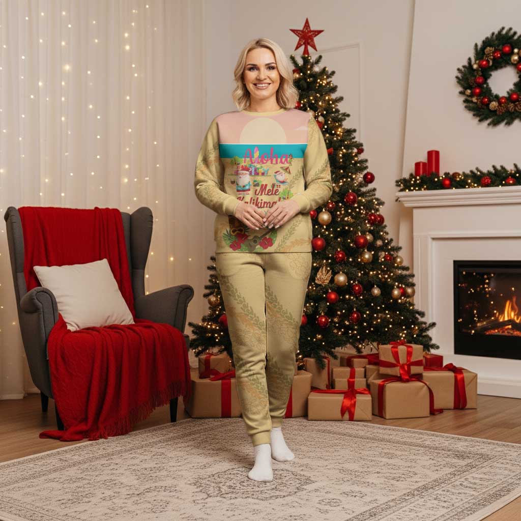 Aloha Hawaii Mele Kalikimaka Christmas Pajama Set Beachy Funny Santa Hawaiian Lei - Polynesian Pride