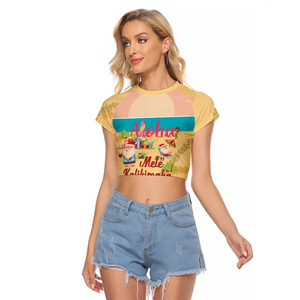 Aloha Hawaii Mele Kalikimaka Raglan Cropped T Shirt Beachy Funny Santa Hawaiian Lei - Polynesian Pride