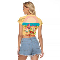 Aloha Hawaii Mele Kalikimaka Raglan Cropped T Shirt Beachy Funny Santa Hawaiian Lei - Polynesian Pride