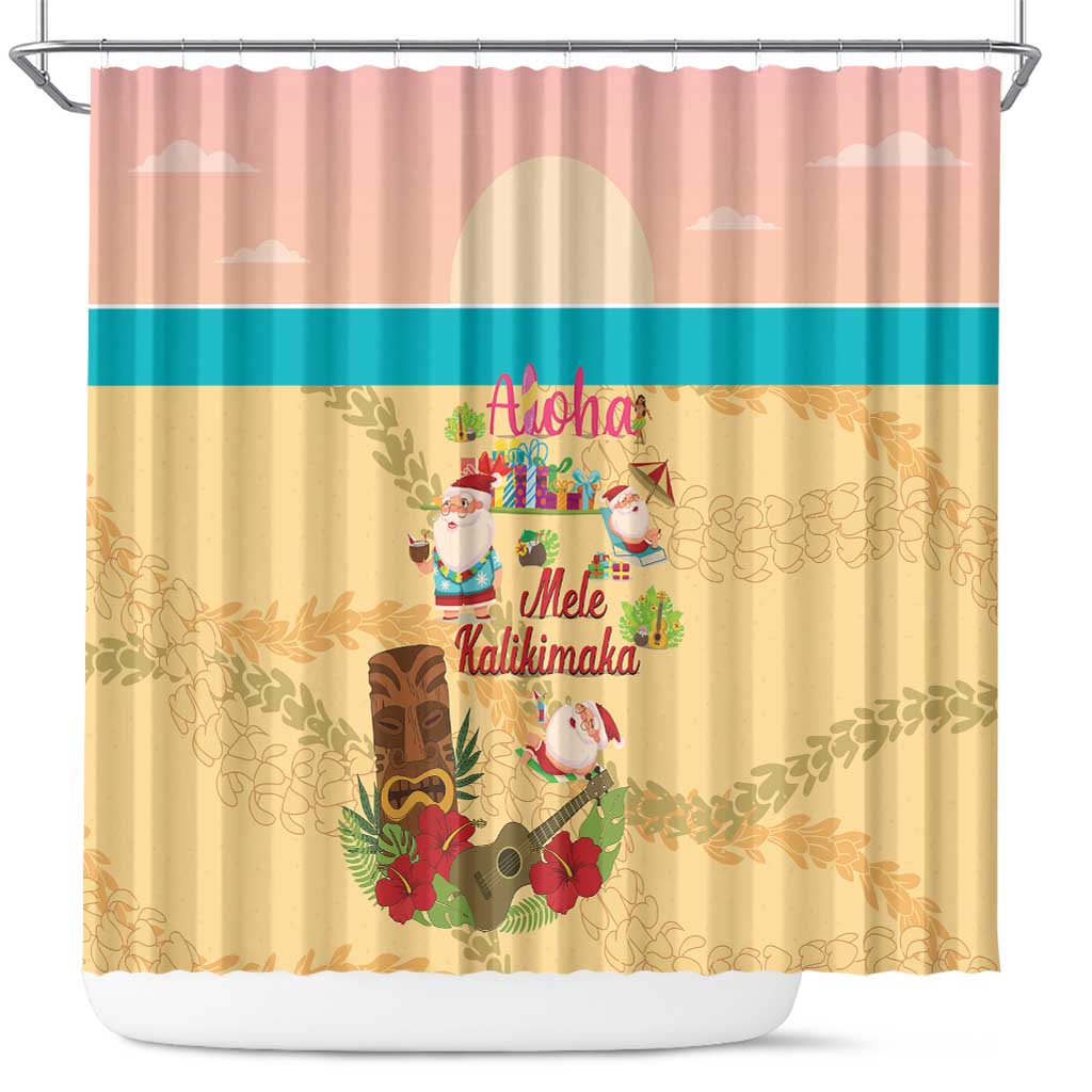 Aloha Hawaii Mele Kalikimaka Shower Curtain Beachy Funny Santa Hawaiian Lei LT14 Yellow - Polynesian Pride