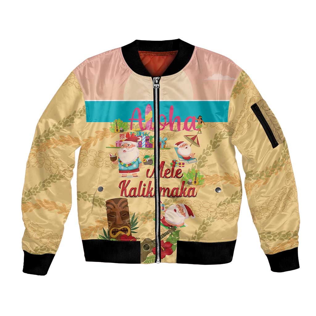 Aloha Hawaii Mele Kalikimaka Sleeve Zip Bomber Jacket Beachy Funny Santa Hawaiian Lei LT14 Unisex Yellow - Polynesian Pride
