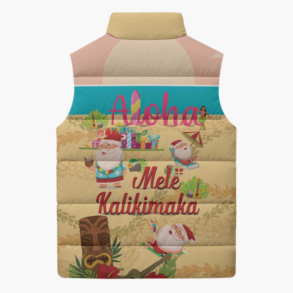 Aloha Hawaii Mele Kalikimaka Sleeveless Puffer Jacket Beachy Funny Santa Hawaiian Lei - Polynesian Pride