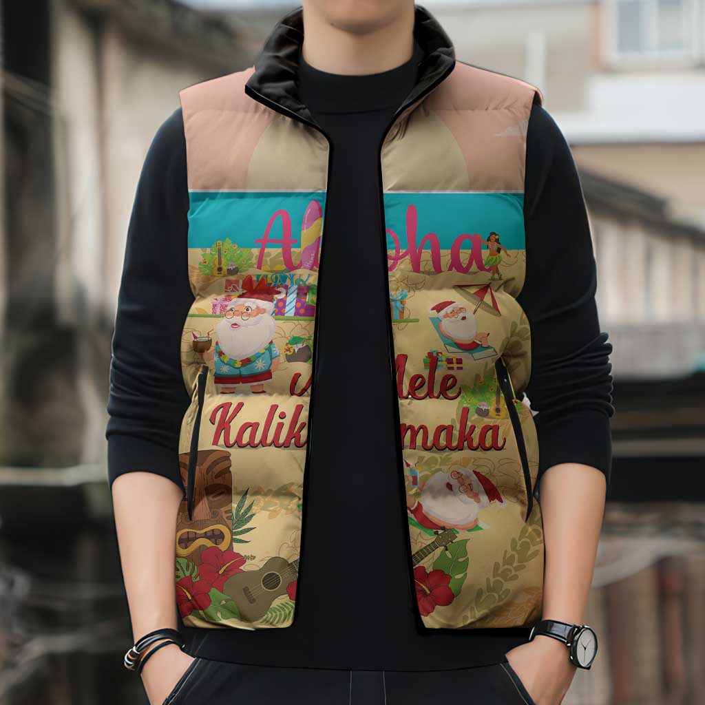 Aloha Hawaii Mele Kalikimaka Sleeveless Puffer Jacket Beachy Funny Santa Hawaiian Lei - Polynesian Pride