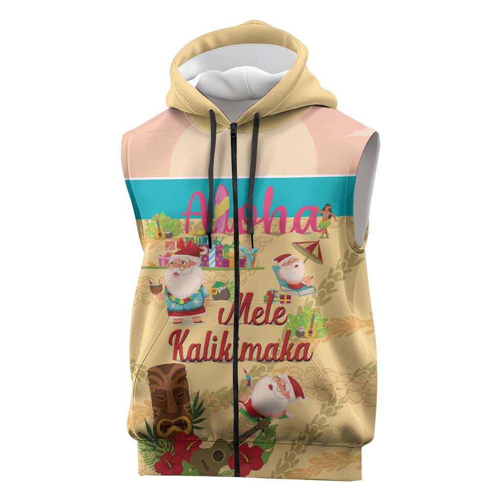 Aloha Hawaii Mele Kalikimaka Sleeveless Zip Hoodie Beachy Funny Santa Hawaiian Lei LT14