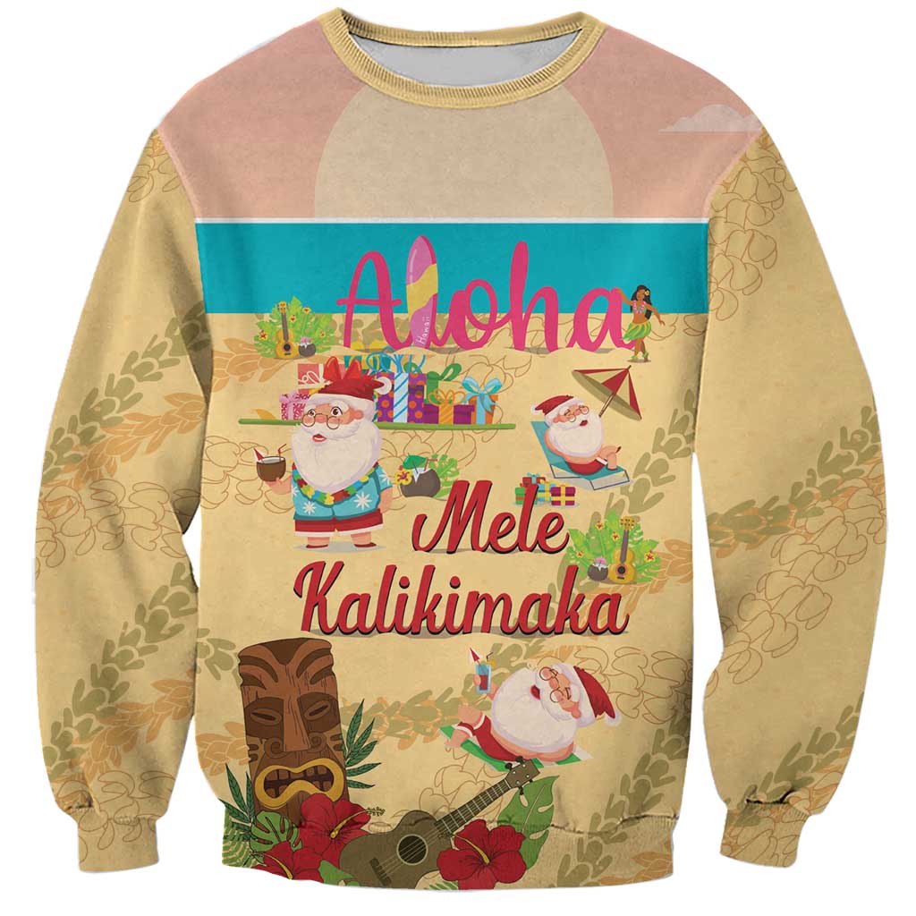 Aloha Hawaii Mele Kalikimaka Sweatshirt Beachy Funny Santa Hawaiian Lei LT14 Unisex Yellow - Polynesian Pride