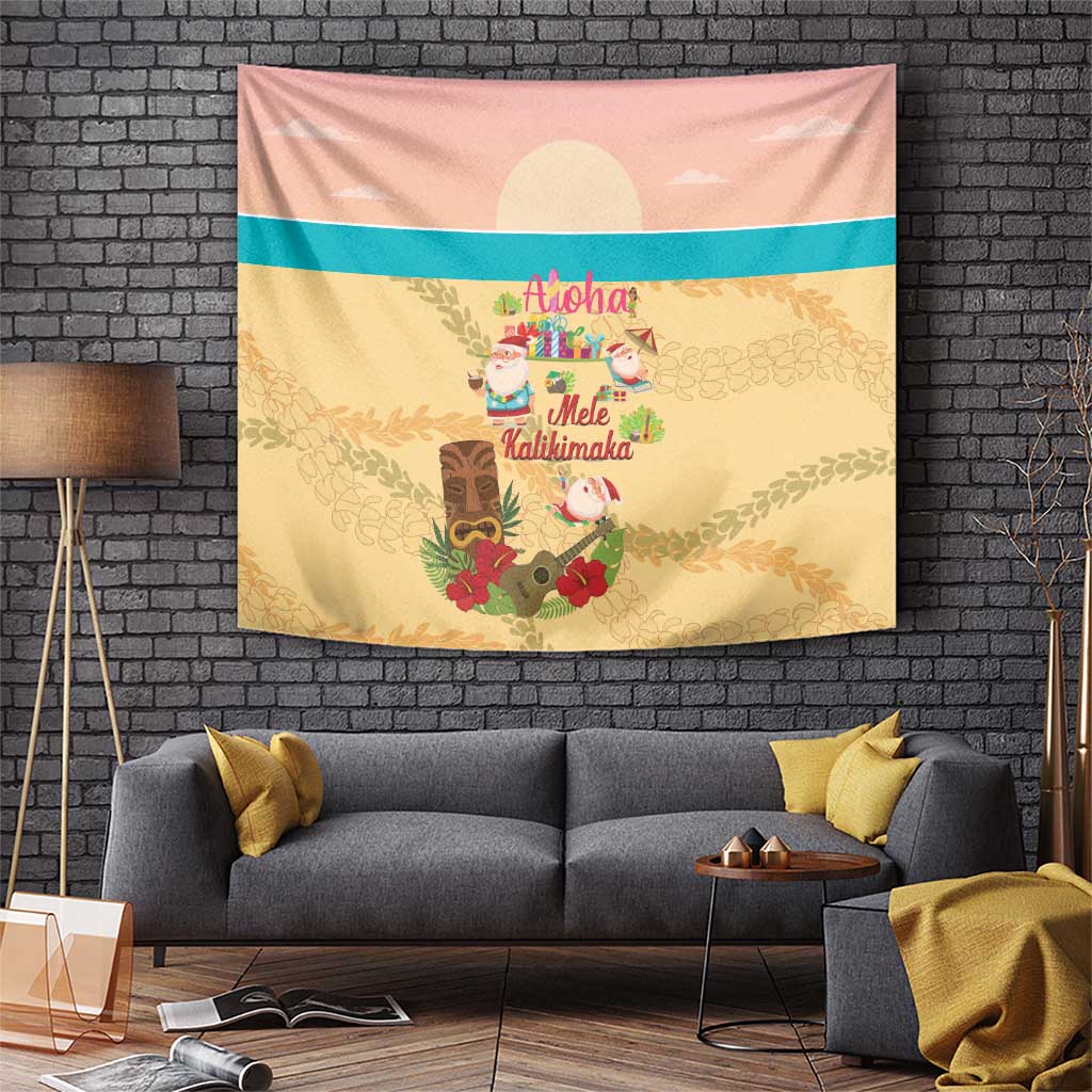 Aloha Hawaii Mele Kalikimaka Tapestry Beachy Funny Santa Hawaiian Lei LT14 Yellow - Polynesian Pride