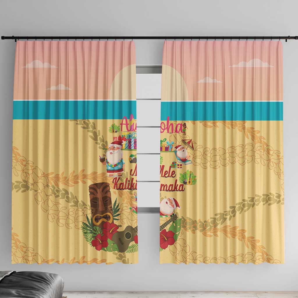 Aloha Hawaii Mele Kalikimaka Window Curtain Beachy Funny Santa Hawaiian Lei LT14 With Hooks Yellow - Polynesian Pride