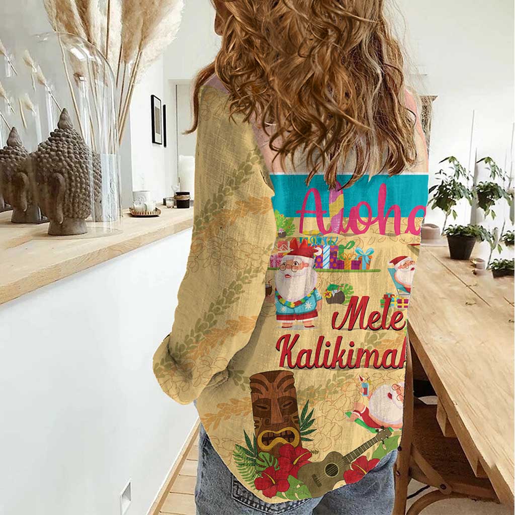 Aloha Hawaii Mele Kalikimaka Women Casual Shirt Beachy Funny Santa Hawaiian Lei - Polynesian Pride