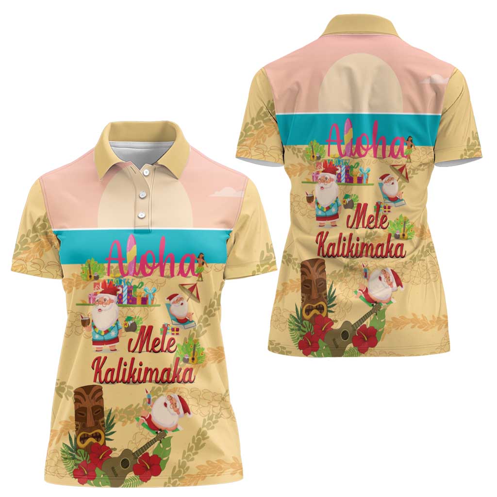 Aloha Hawaii Mele Kalikimaka Women Polo Shirt Beachy Funny Santa Hawaiian Lei - Polynesian Pride