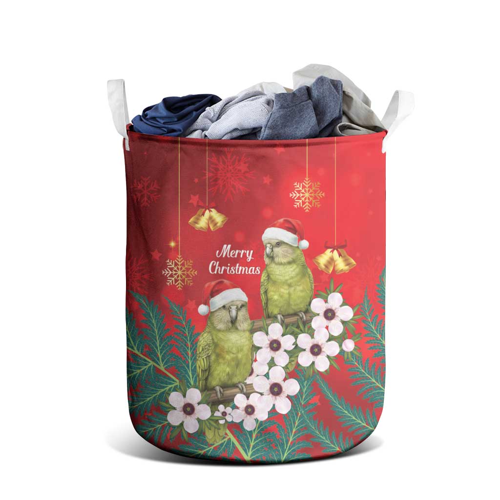 New Zealand Kakapo Christmas Laundry Basket Owl Parrot Santa Sliver Fern Manuka - Red LT14 - Polynesian Pride