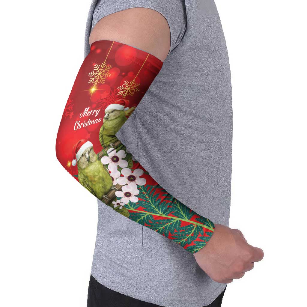 New Zealand Kakapo Christmas Arm Sleeves Owl Parrot Santa Sliver Fern Manuka - Red - Polynesian Pride