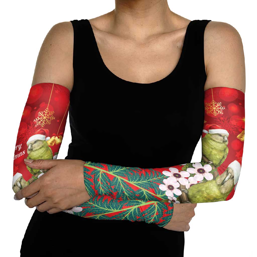 New Zealand Kakapo Christmas Arm Sleeves Owl Parrot Santa Sliver Fern Manuka - Red - Polynesian Pride
