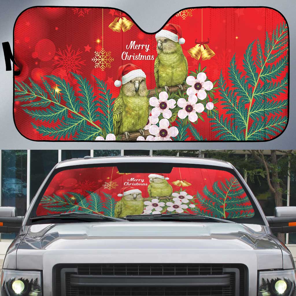 New Zealand Kakapo Christmas Auto Sun Shade Owl Parrot Santa Sliver Fern Manuka - Red - Polynesian Pride