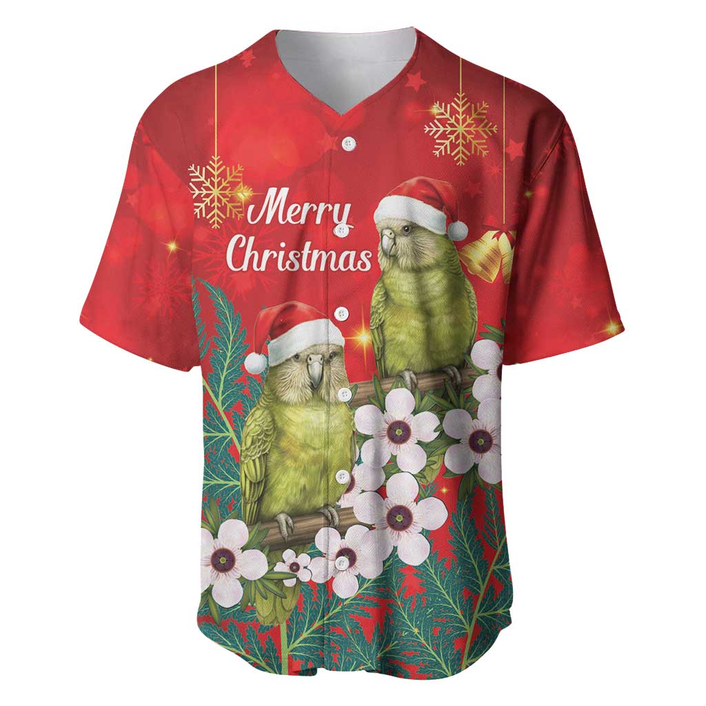 New Zealand Kakapo Christmas Baseball Jersey Owl Parrot Santa Sliver Fern Manuka - Red - Polynesian Pride