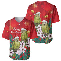 New Zealand Kakapo Christmas Baseball Jersey Owl Parrot Santa Sliver Fern Manuka - Red - Polynesian Pride