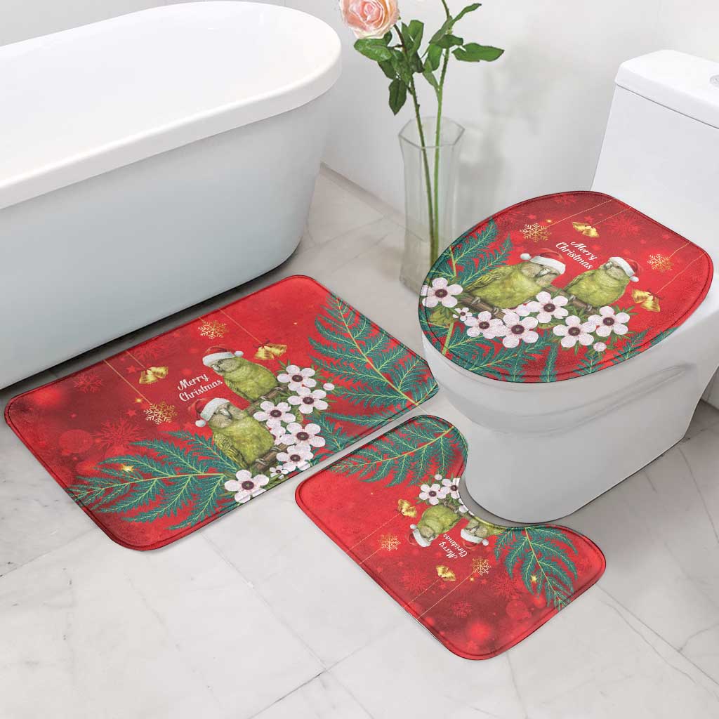 New Zealand Kakapo Christmas Bathroom Set Owl Parrot Santa Sliver Fern Manuka - Red - Polynesian Pride