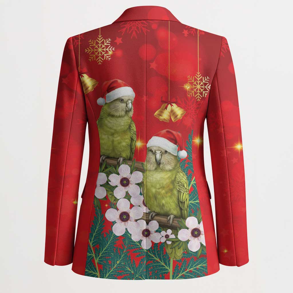 New Zealand Kakapo Christmas Blazer Owl Parrot Santa Sliver Fern Manuka - Red - Polynesian Pride